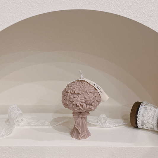 蝴蝶結捧花 白色 咖色 香氛蠟燭 禮盒裝